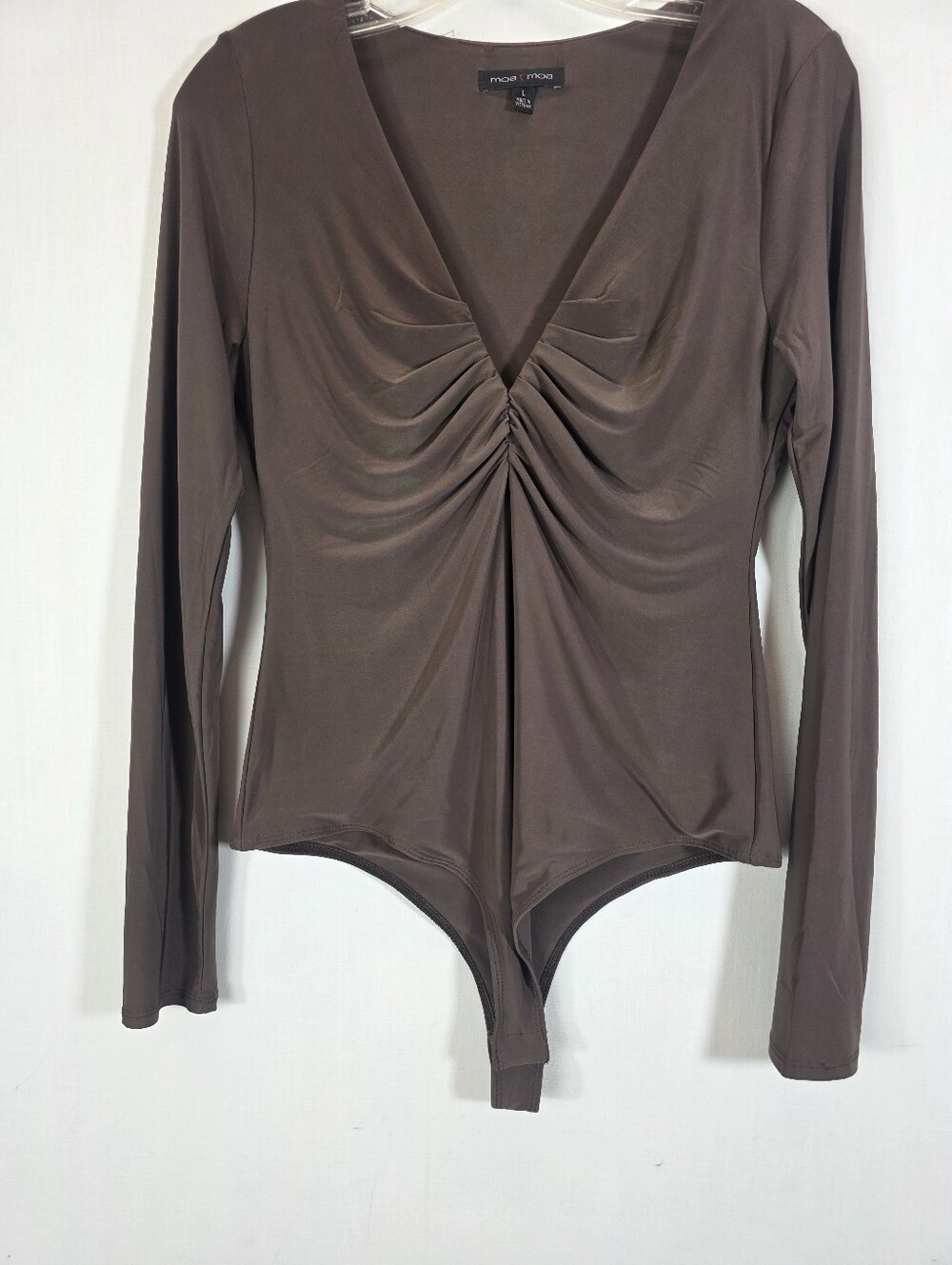 Moa Moa Brown Ruched V-Neck Long Sleeve Bodysuit Large